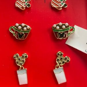 Disney Festive Mickey Mouse Earrings Set - Red, Green, Gold